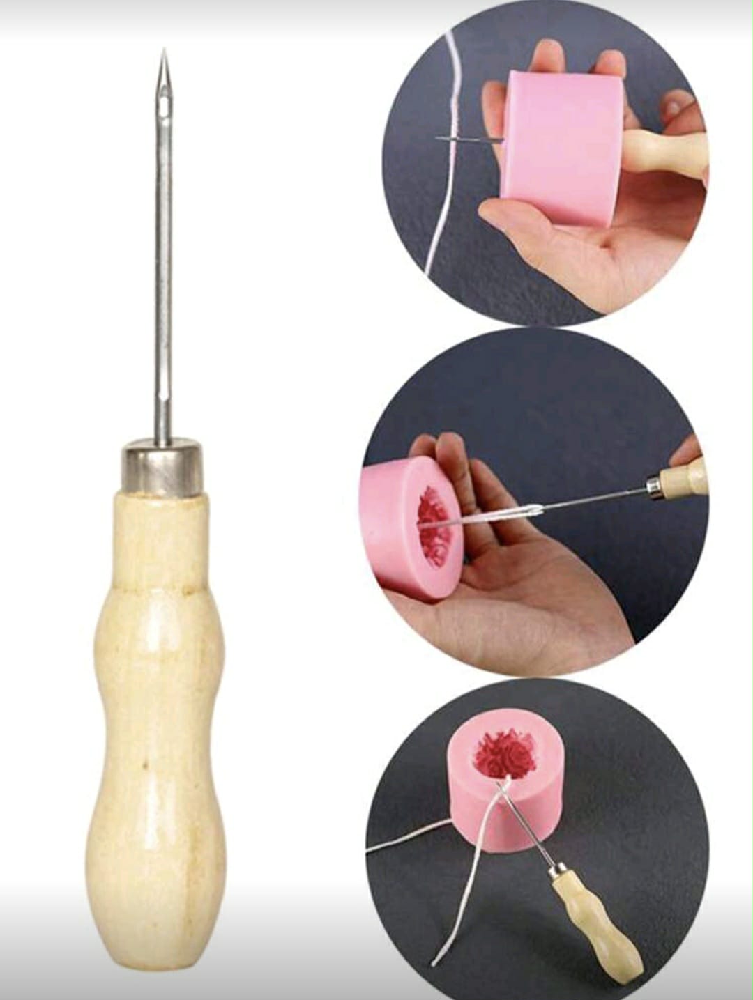 Punzón Cónico Con Gancho y Agujero Redondo De Madera perfecto para manualidades