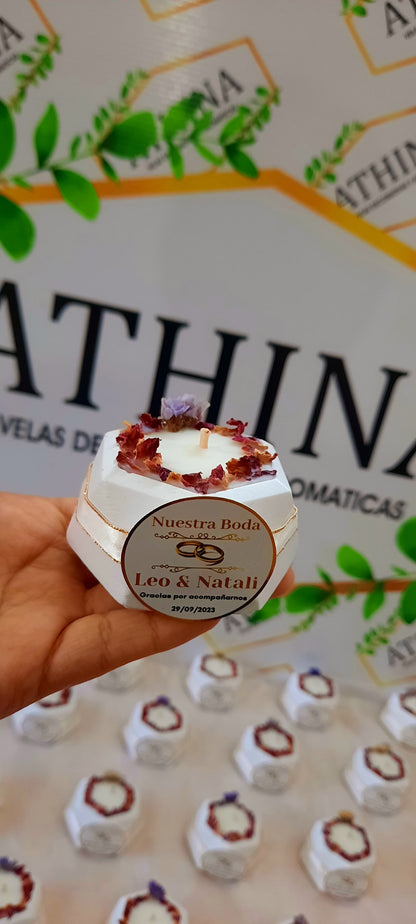 Vela hexagonal chica con naturaleza