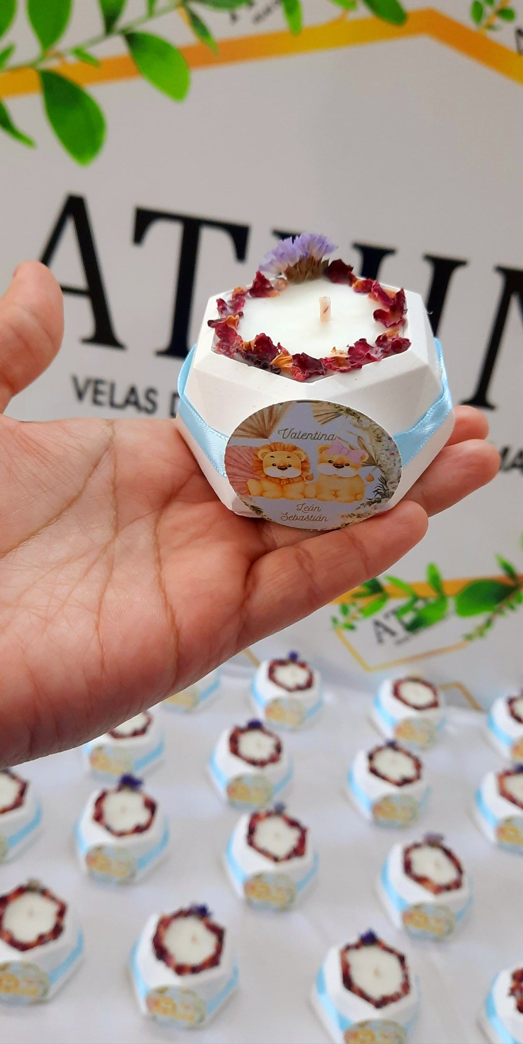 Vela hexagonal chica con naturaleza